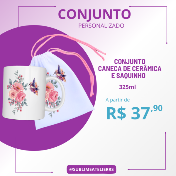 Conjunto Caneca e Saquinho Personalizado