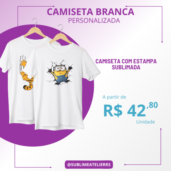 Camiseta Branca de Poliéster Estampa Sublimada