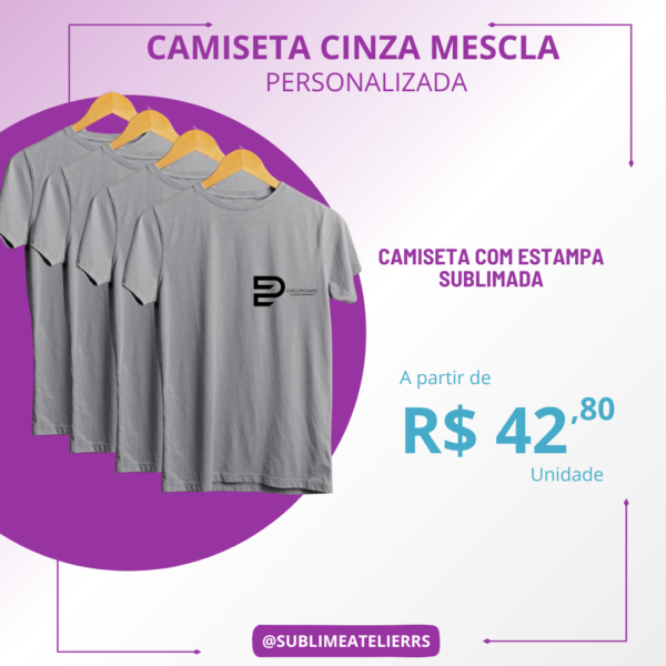 Camiseta Cinza Mescla de Poliéster Estampa Sublimada