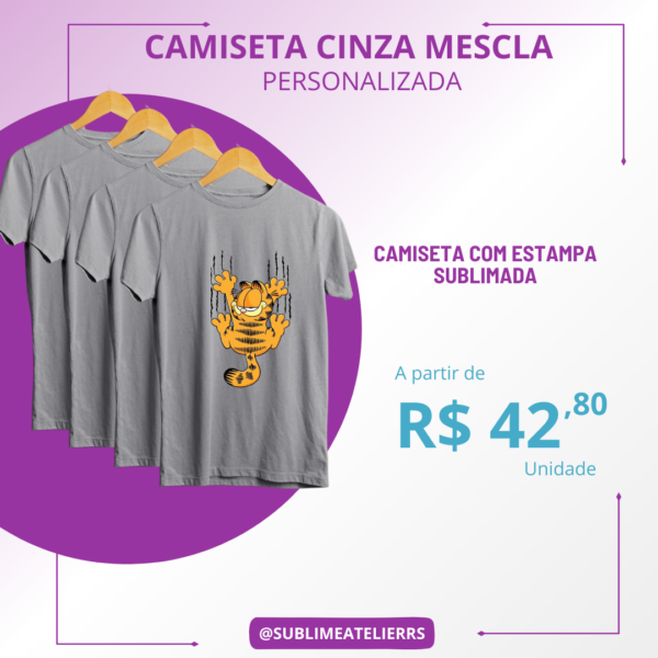 Camiseta Cinza Mescla de Poliéster Estampa Sublimada - Image 2