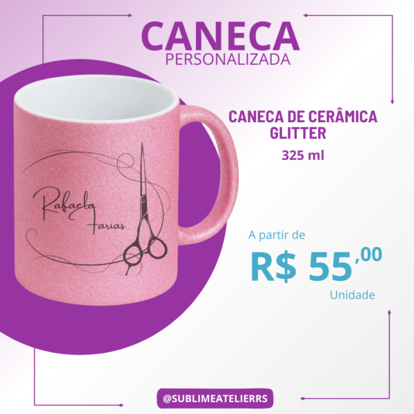 Caneca de Cerâmica Glitter Personalizada 325ml