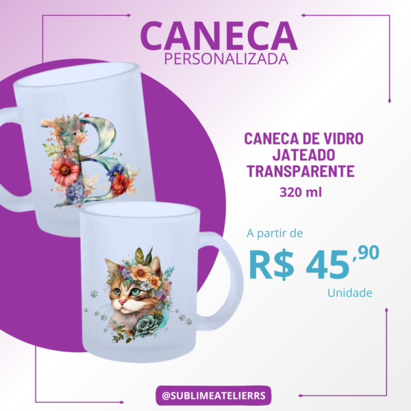 Caneca de Vidro Jateado Transparente 320ml